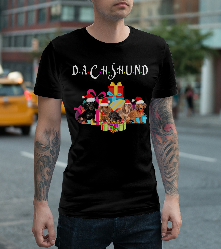 Dachshund Puppies Christmas Santa Hat Gifts T-Shirt