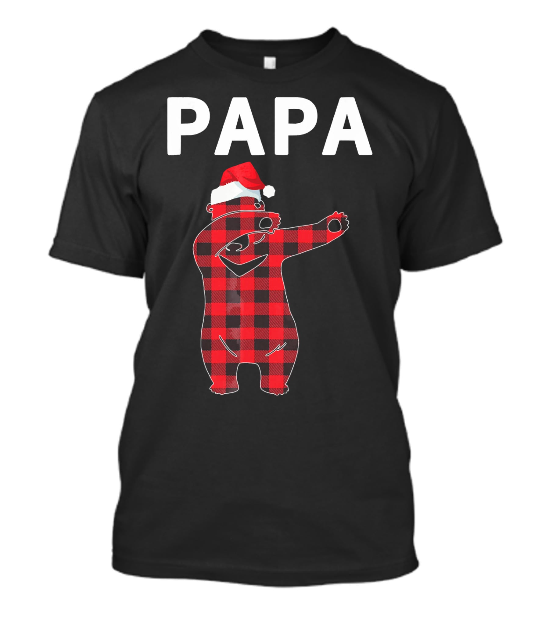 PAPA Bear Plaid Santa Hat Christmas Dabbing T-Shirt