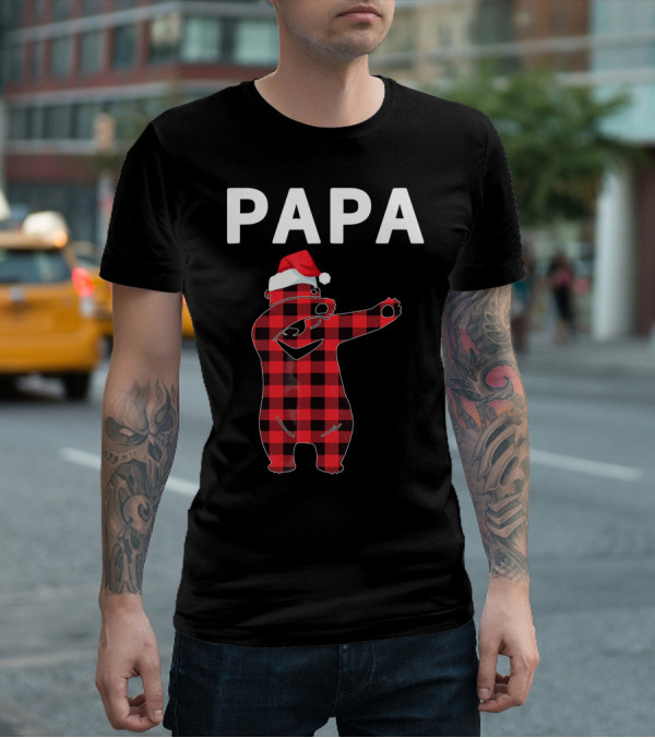 PAPA Bear Plaid Santa Hat Christmas Dabbing T-Shirt