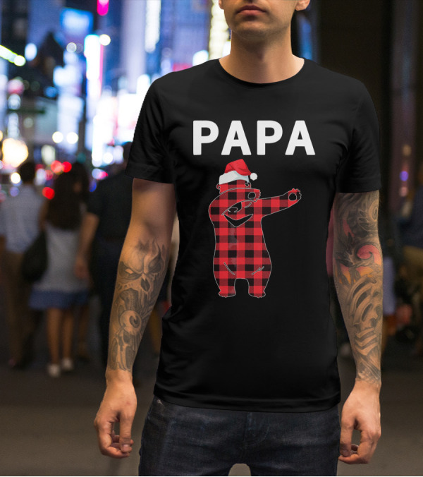 PAPA Bear Plaid Santa Hat Christmas Dabbing T-Shirt