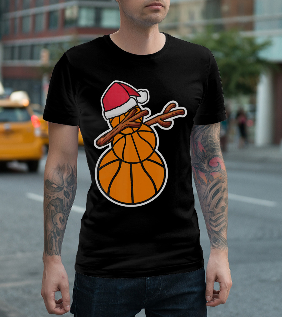 Basketball Snowman Dabbing Santa Hat T-Shirt