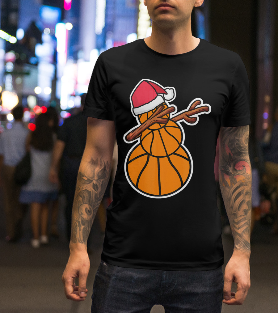 Basketball Snowman Dabbing Santa Hat T-Shirt