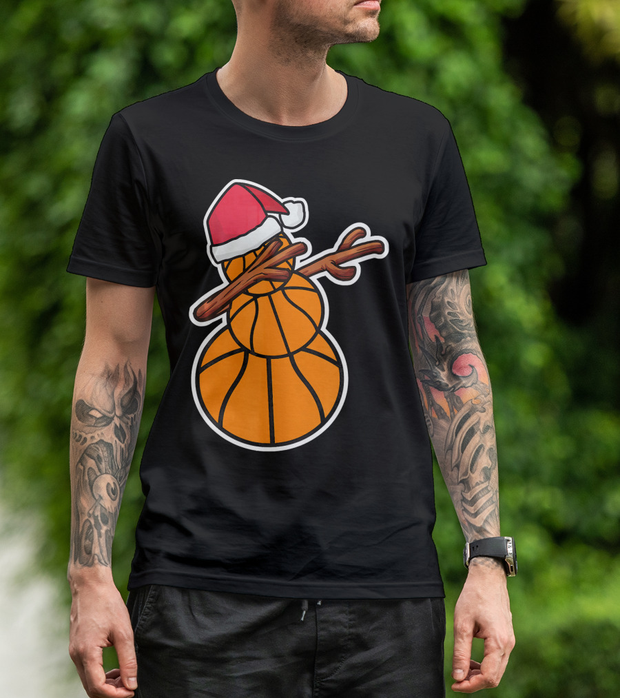 Basketball Snowman Dabbing Santa Hat T-Shirt
