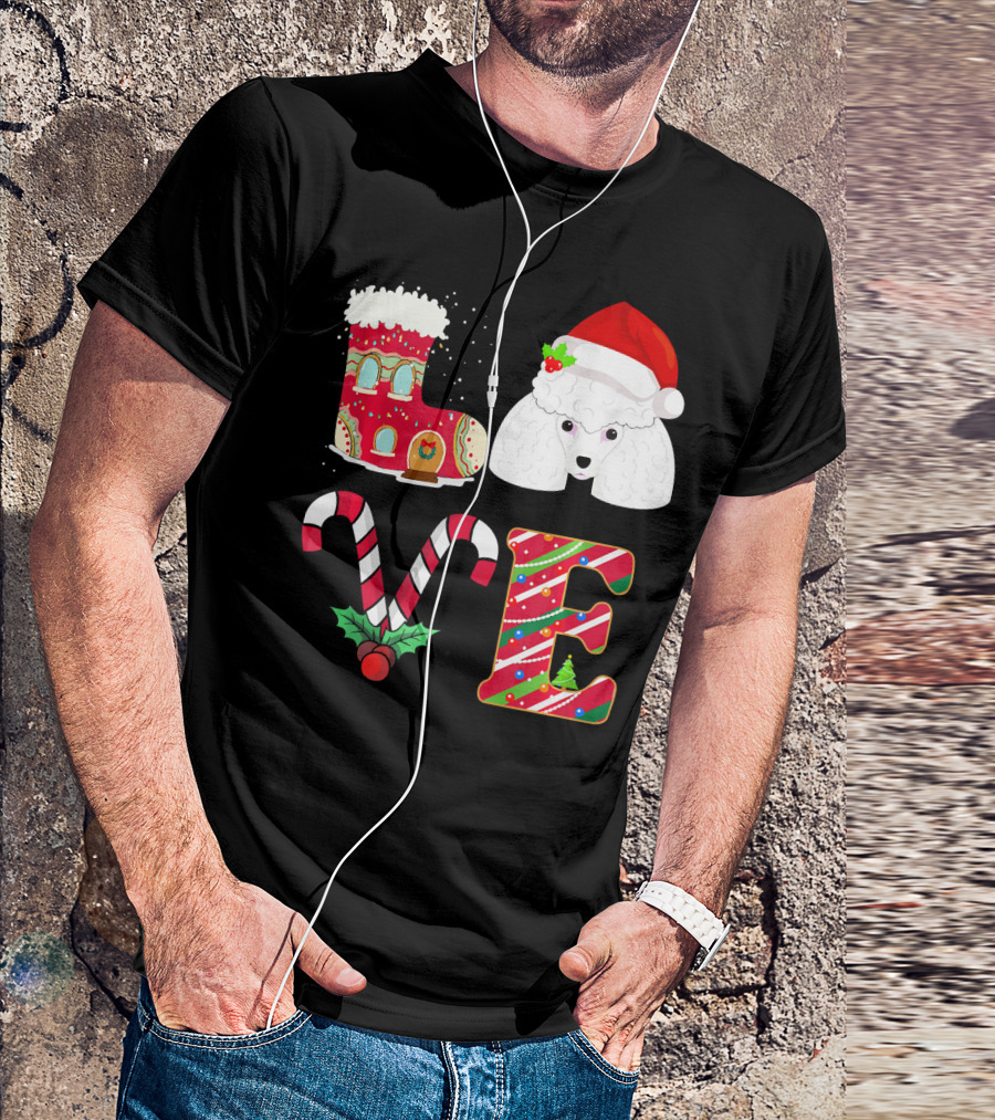 I Love My Poodle Funny Christmas Poodle Candy Cane Santa Hat Holiday Boot T-Shirt