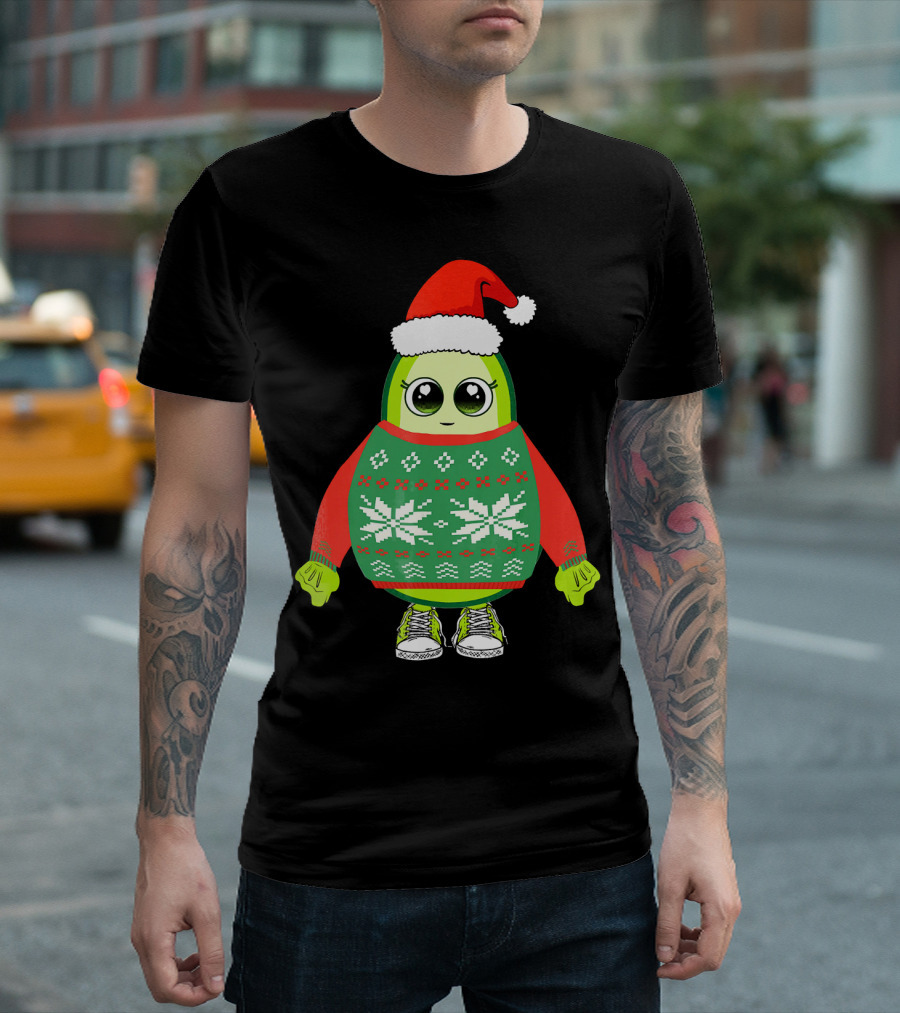 Santa Avocado Cute Christmas Sweater Sneakers T-Shirt
