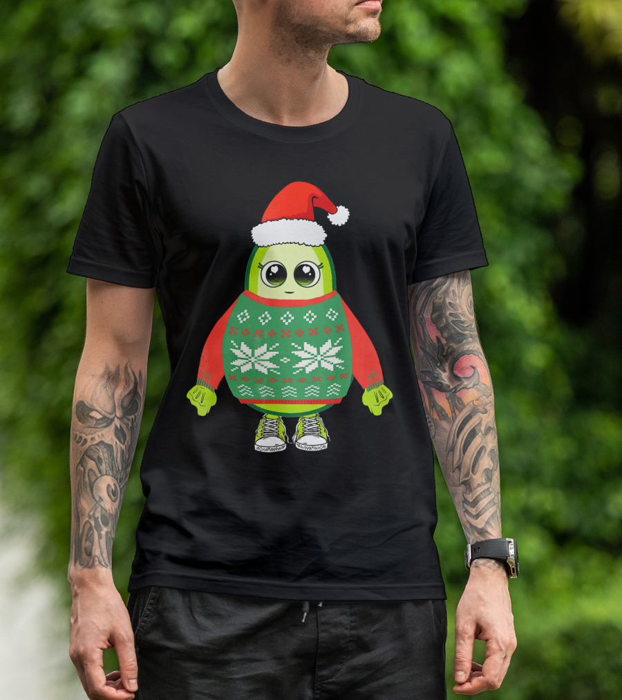 Santa Avocado Cute Christmas Sweater Sneakers T-Shirt