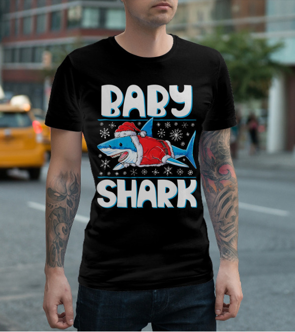 Baby Shark Santa Christmas Snowflakes T-Shirt