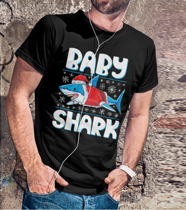 Baby Shark Santa Christmas Snowflakes T-Shirt