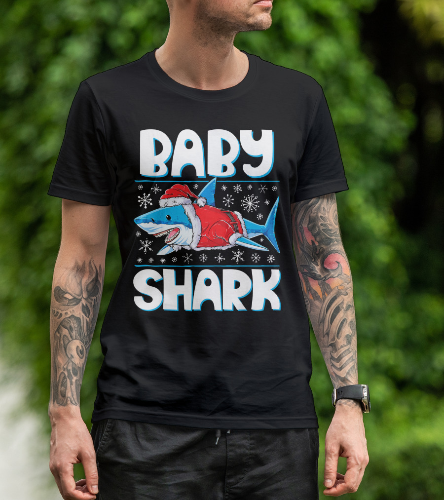 Baby Shark Santa Christmas Snowflakes T-Shirt