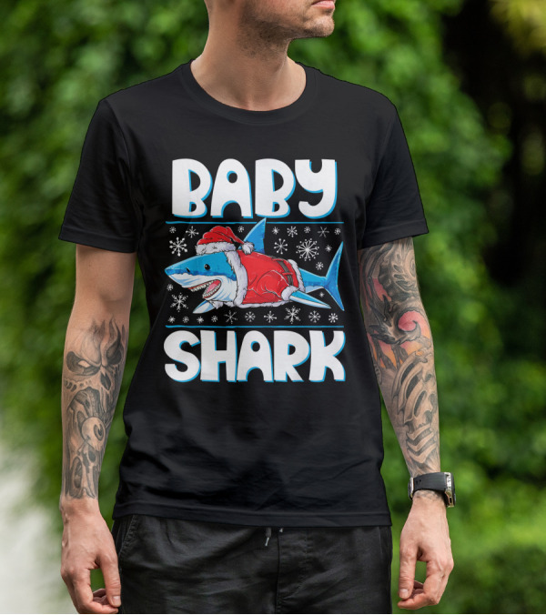 Baby Shark Santa Christmas Snowflakes T-Shirt