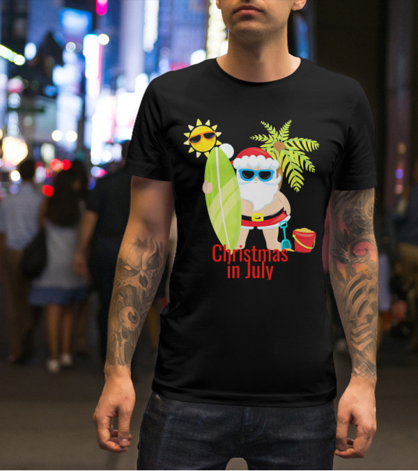 Christmas In July Beach Santa Surfer Sunny Holiday Fun T-Shirt