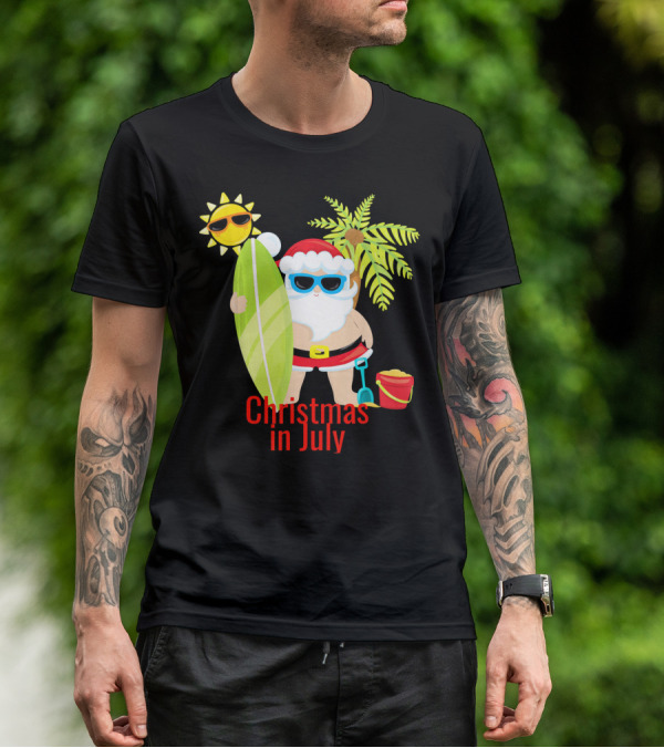 Christmas In July Beach Santa Surfer Sunny Holiday Fun T-Shirt
