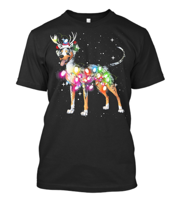 Festive Catahoula Leopard Dog With Christmas Lights And Reindeer Antlers T-Shirt