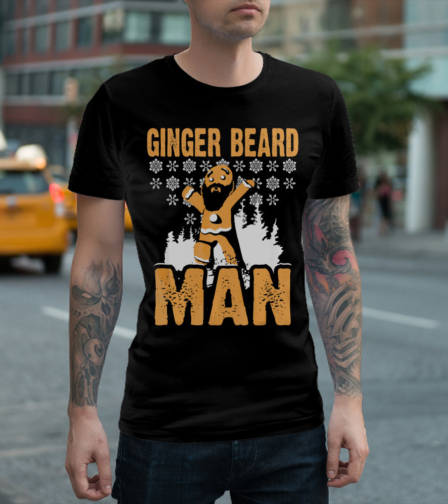 Ginger Beard Man Xmas Holiday Snowflakes Gingerbread T-Shirt