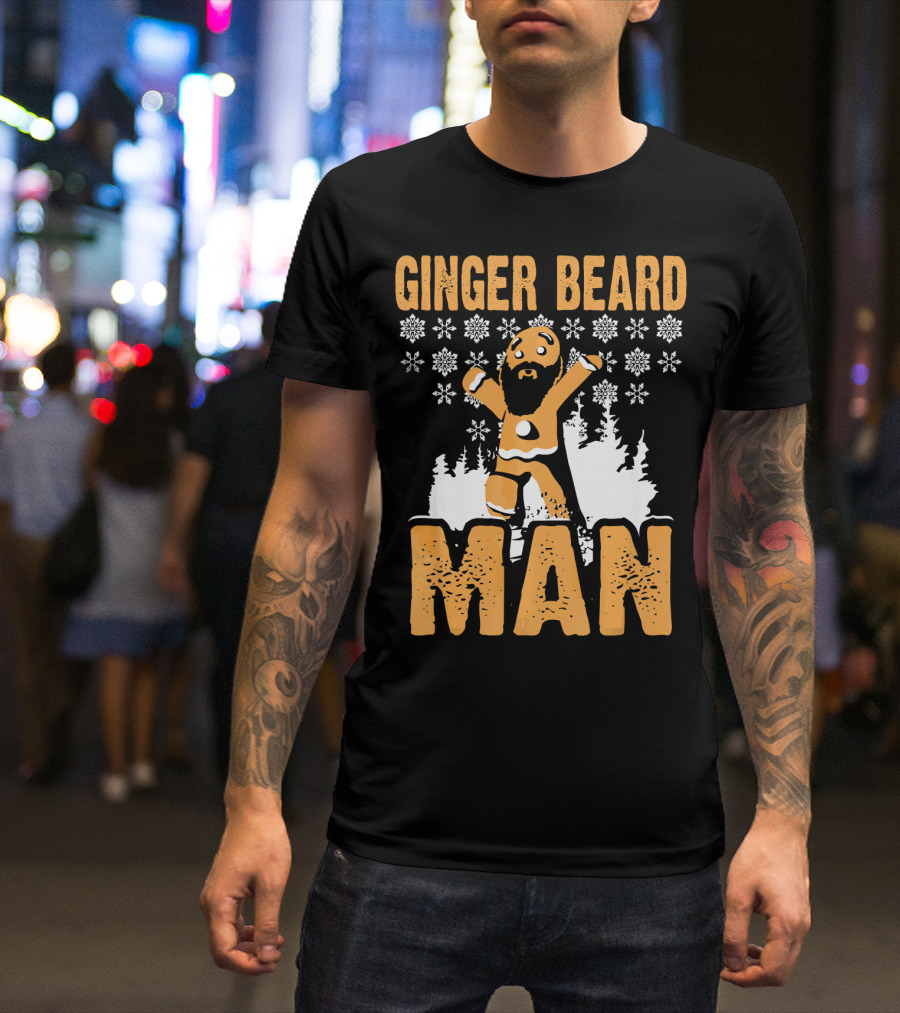 Ginger Beard Man Xmas Holiday Snowflakes Gingerbread T-Shirt