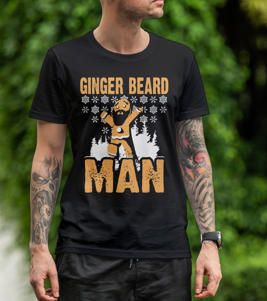 Ginger Beard Man Xmas Holiday Snowflakes Gingerbread T-Shirt