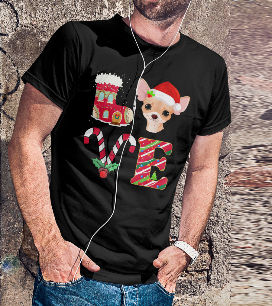 I Love My Chihuahua Christmas Theme With Santa Hat And Holiday Decorations T-Shirt