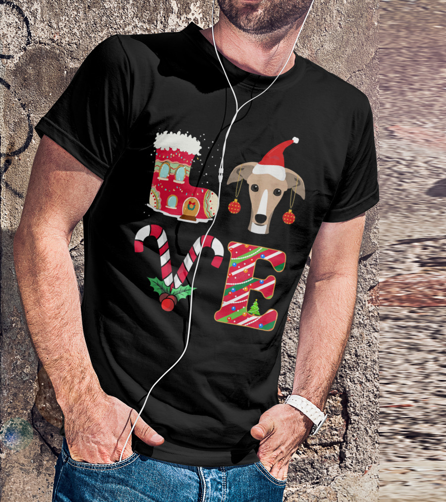 I Love My Greyhound Christmas Love Gingerbread Stocking Santa Hat Candy Cane Ornaments T-Shirt