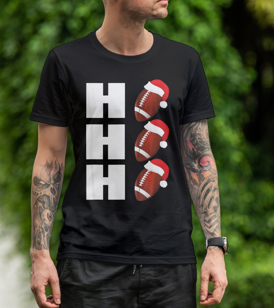 HO HO HO Santa Hat Football Christmas Humor T-Shirt
