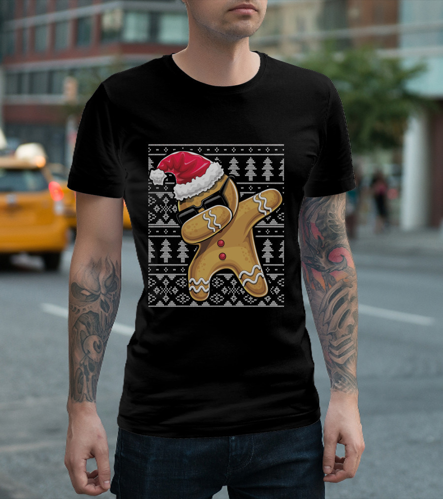 Ugly Christmas Dabbing Gingerbread Cookie Santa Hat T-Shirt