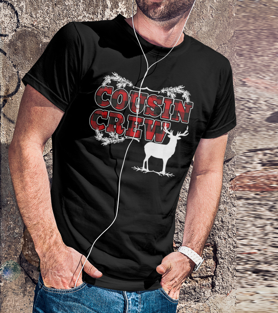 Cousin Crew Plaid Deer Antlers Holiday T-Shirt