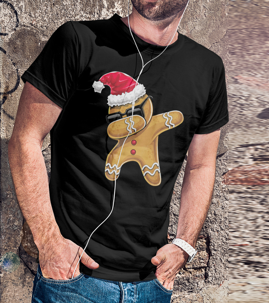Santa Hat Dabbing Gingerbread Man Holiday Baking T-Shirt