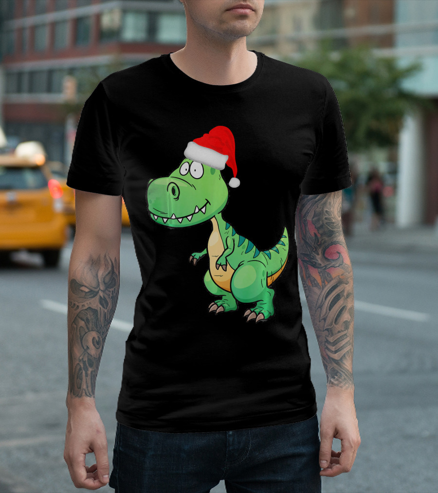 Santa Dinosaur Christmas T-Rex with Santa Hat T-Shirt