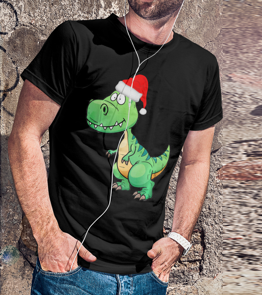 Santa Dinosaur Christmas T-Rex With Santa Hat T-Shirt