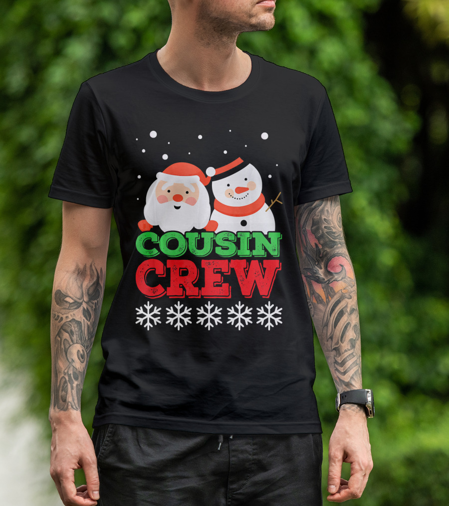 Cousin Crew Santa Snowman Christmas Party Snowflakes T-Shirt