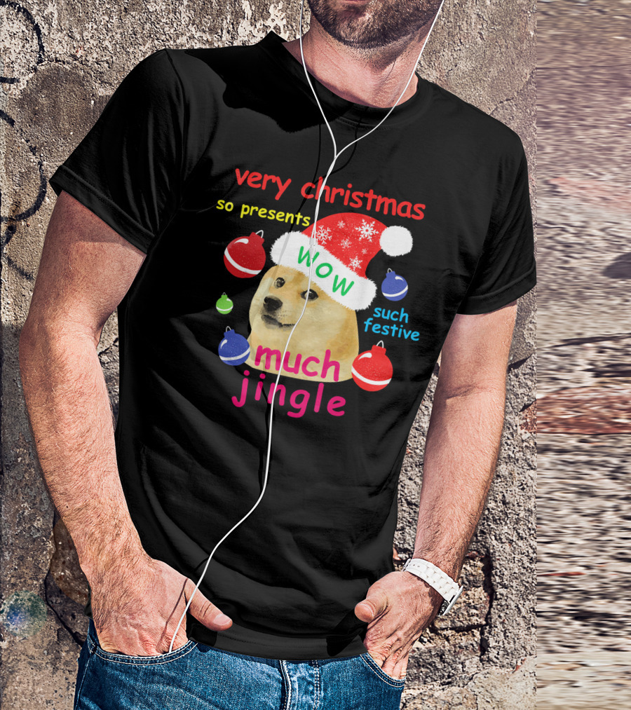 Very Christmas So Presents Wow Much Jingle Such Festive Doge Santa T-Shirt