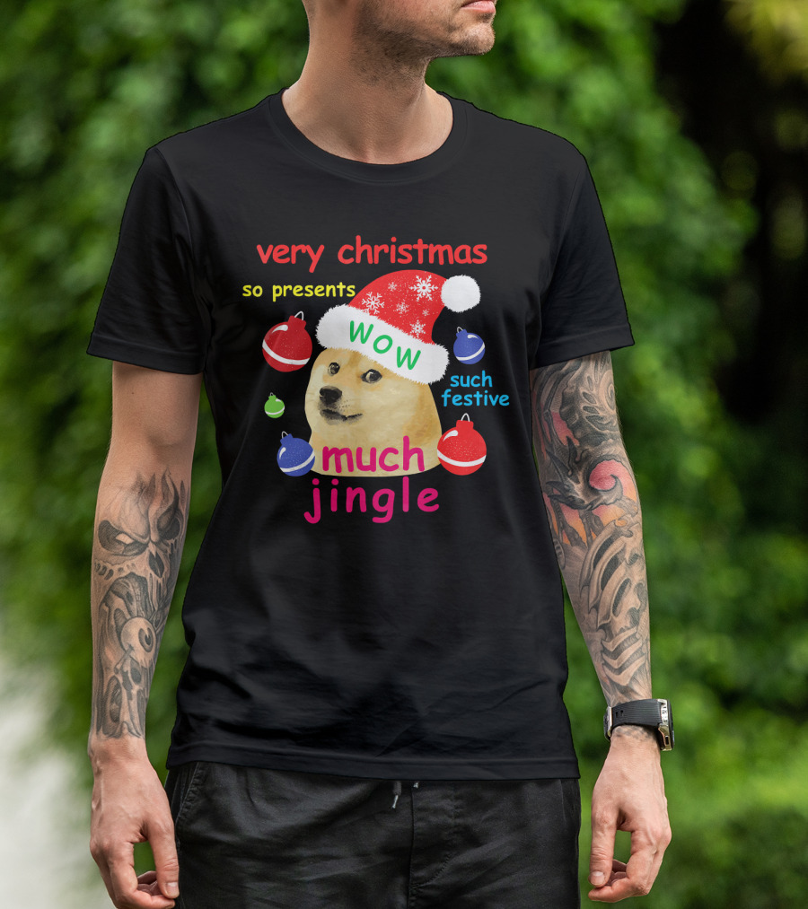 Very Christmas So Presents Wow Much Jingle Such Festive Doge Santa T-Shirt