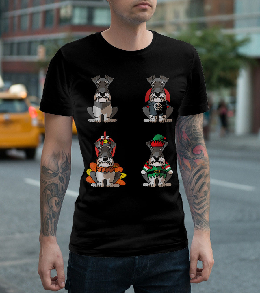 Miniature Schnauzer Seasons Halloween Thanksgiving Christmas Outfits T-Shirt