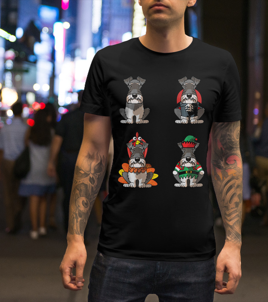Miniature Schnauzer Seasons Halloween Thanksgiving Christmas Outfits T-Shirt