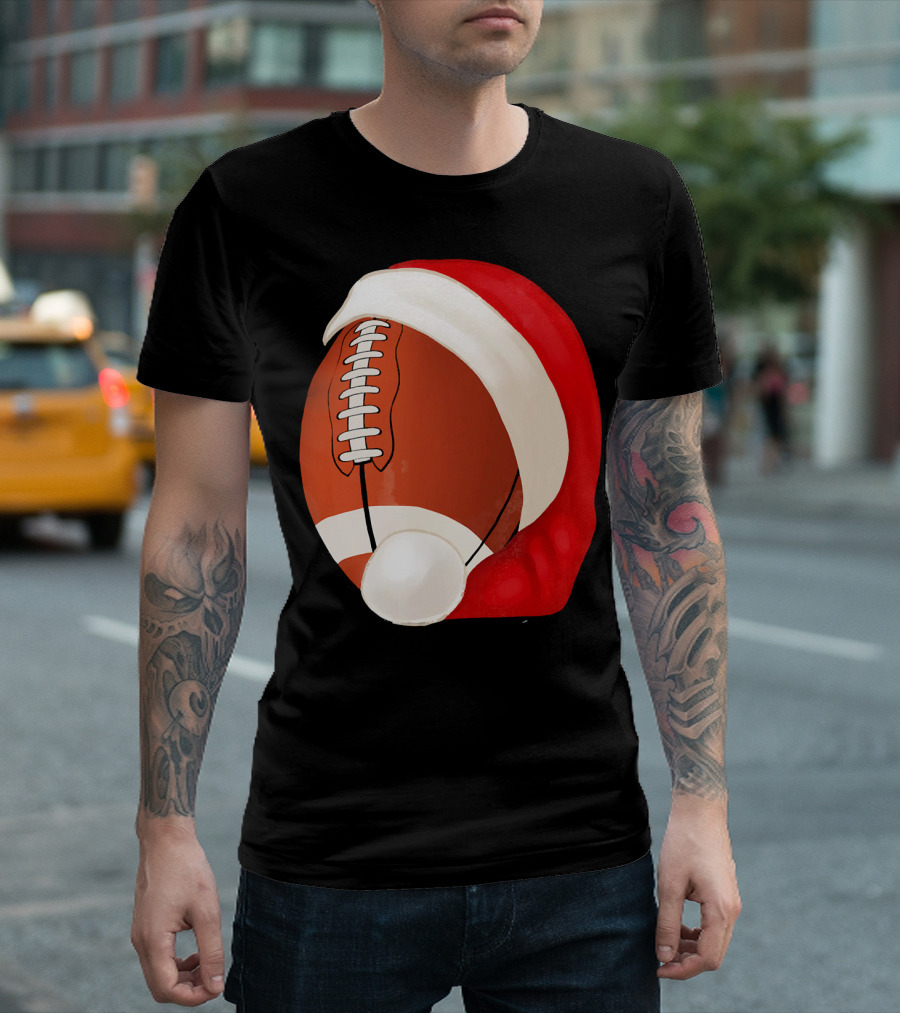 American Football Santa Hat Christmas T-Shirt