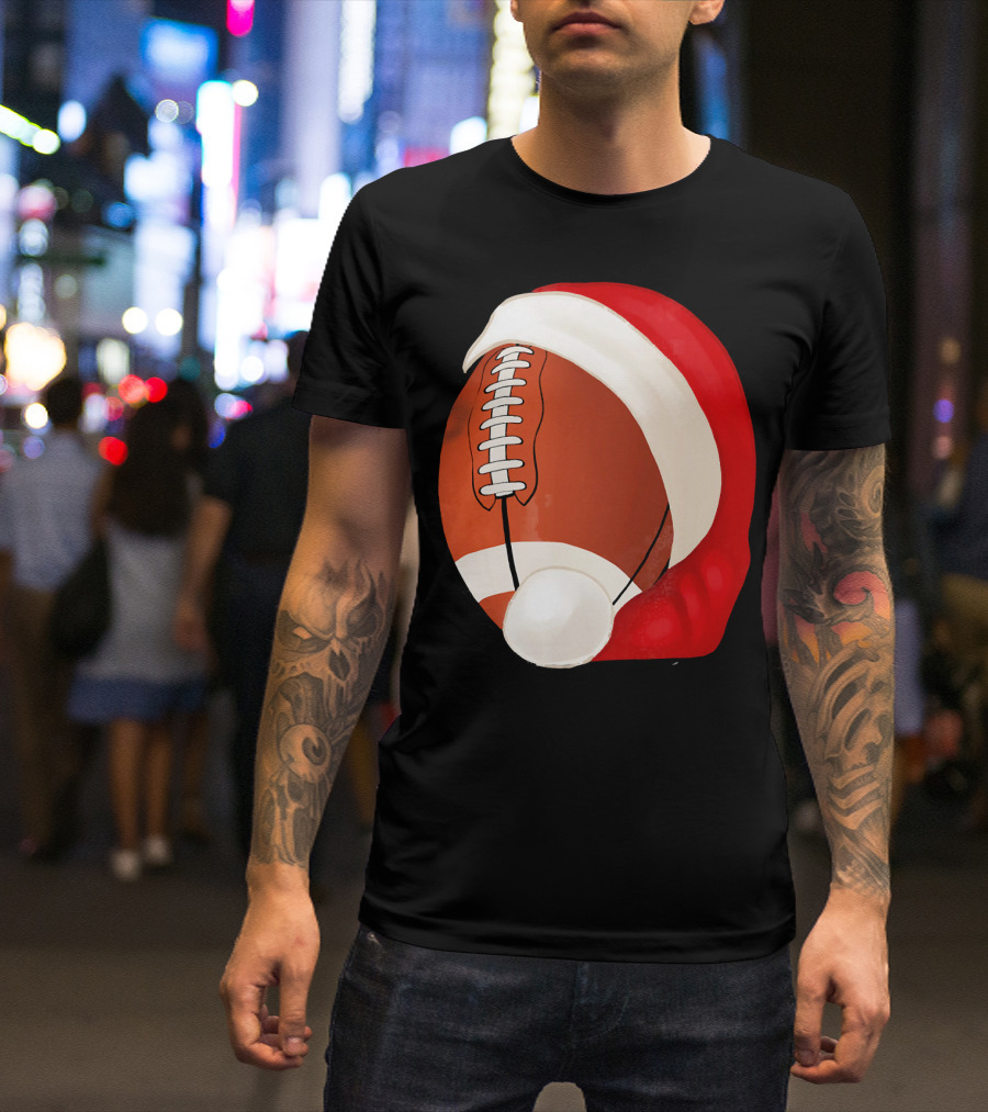 American Football Santa Hat Christmas T-Shirt