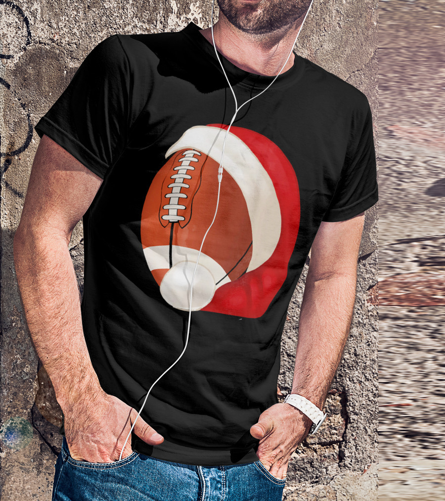 American Football Santa Hat Christmas T-Shirt