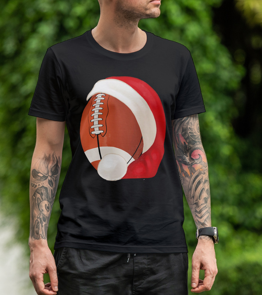 American Football Santa Hat Christmas T-Shirt