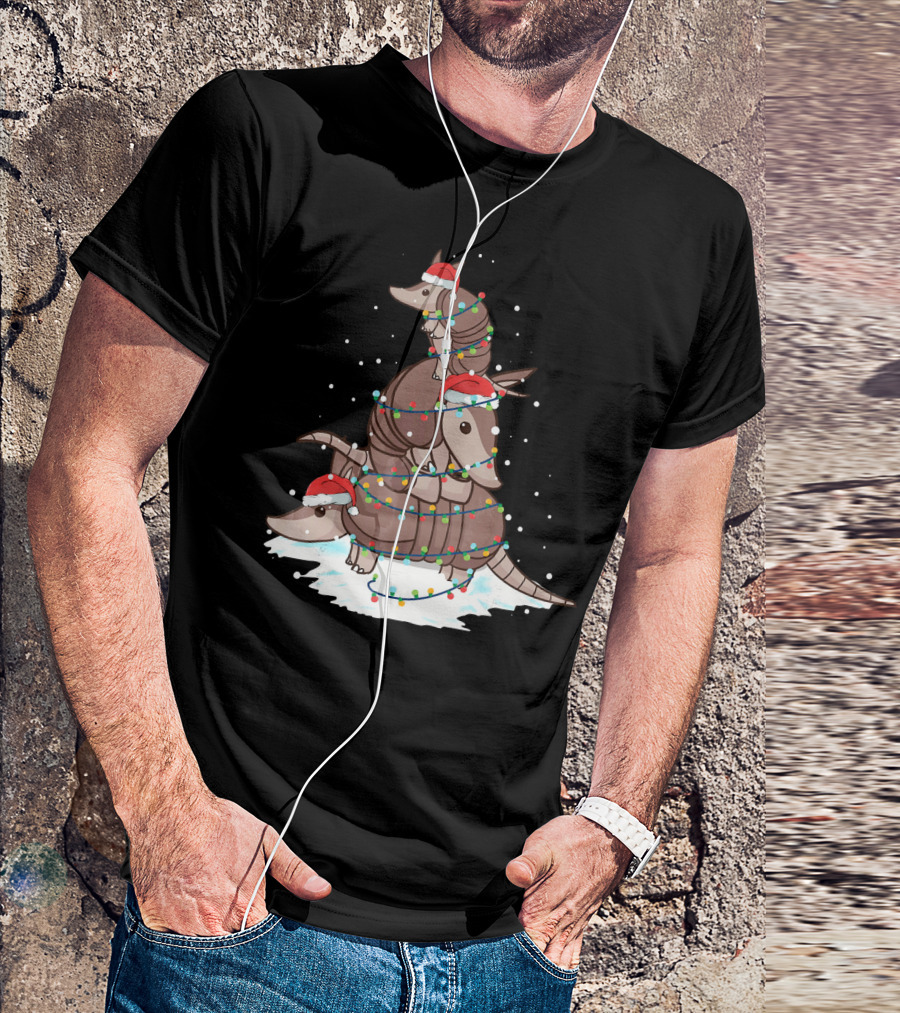 Armadillo Santa Christmas Light Tree Stack T-Shirt