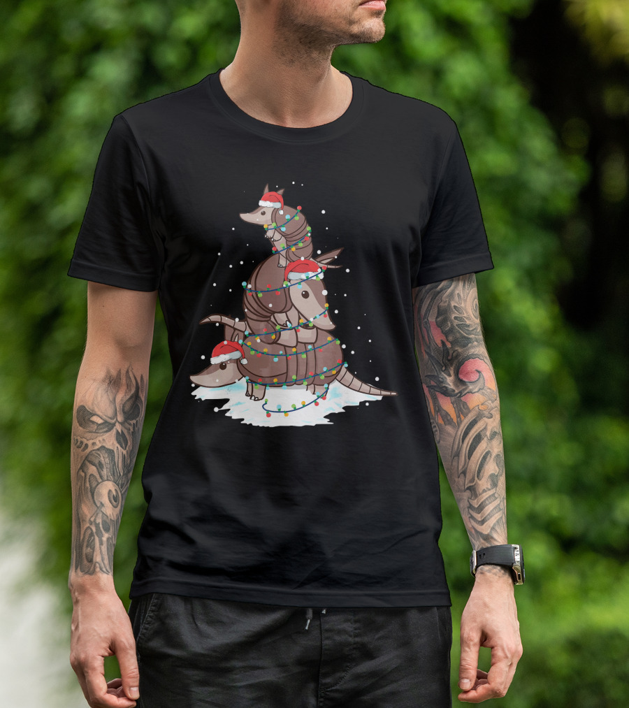 Armadillo Santa Christmas Light Tree Stack T-Shirt