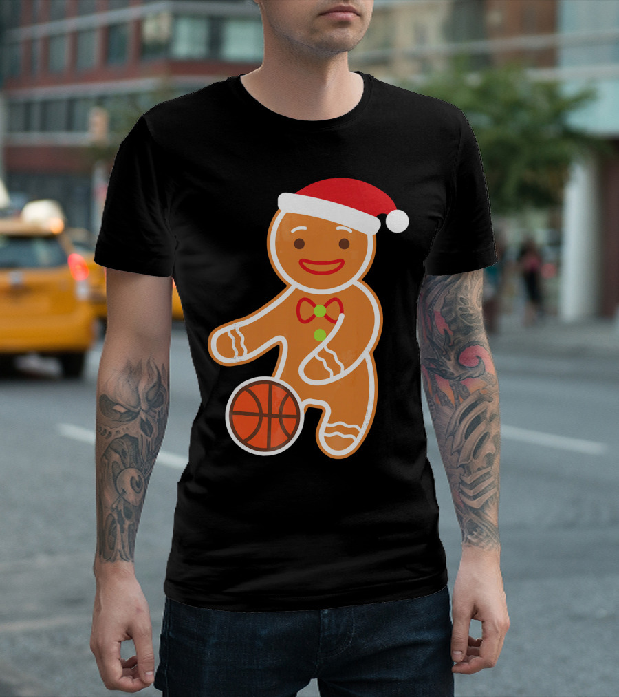 Basketball Gingerbread Player Santa Hat Gingerbread Man T-Shirt
