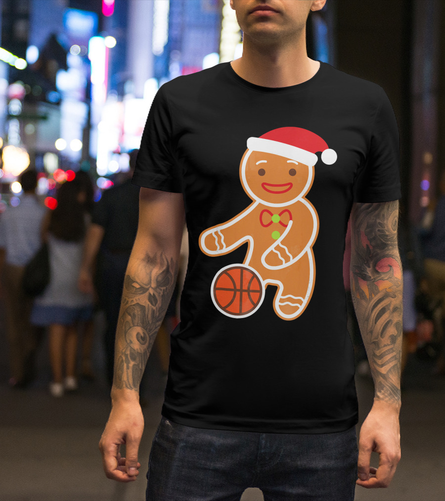 Basketball Gingerbread Player Santa Hat Gingerbread Man T-Shirt