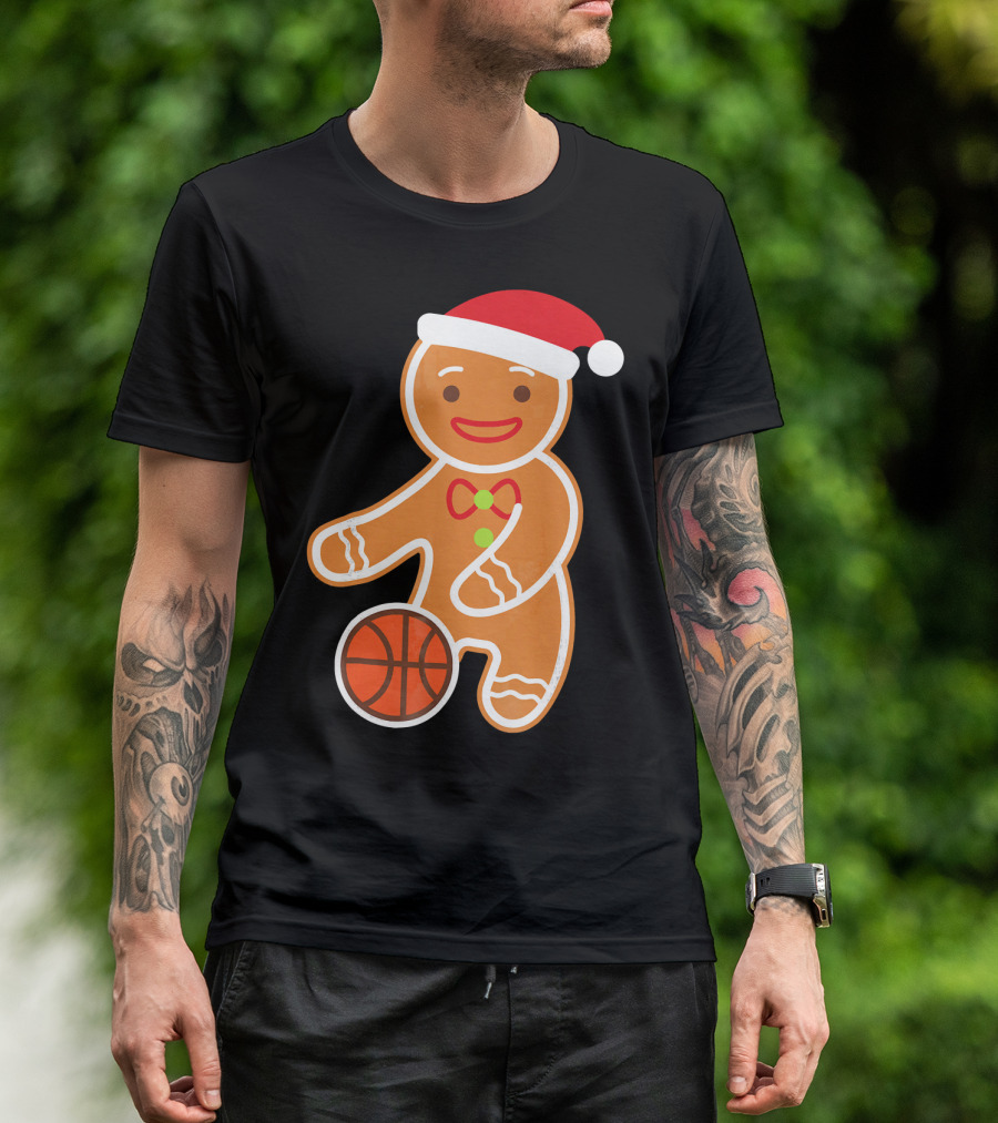 Basketball Gingerbread Player Santa Hat Gingerbread Man T-Shirt