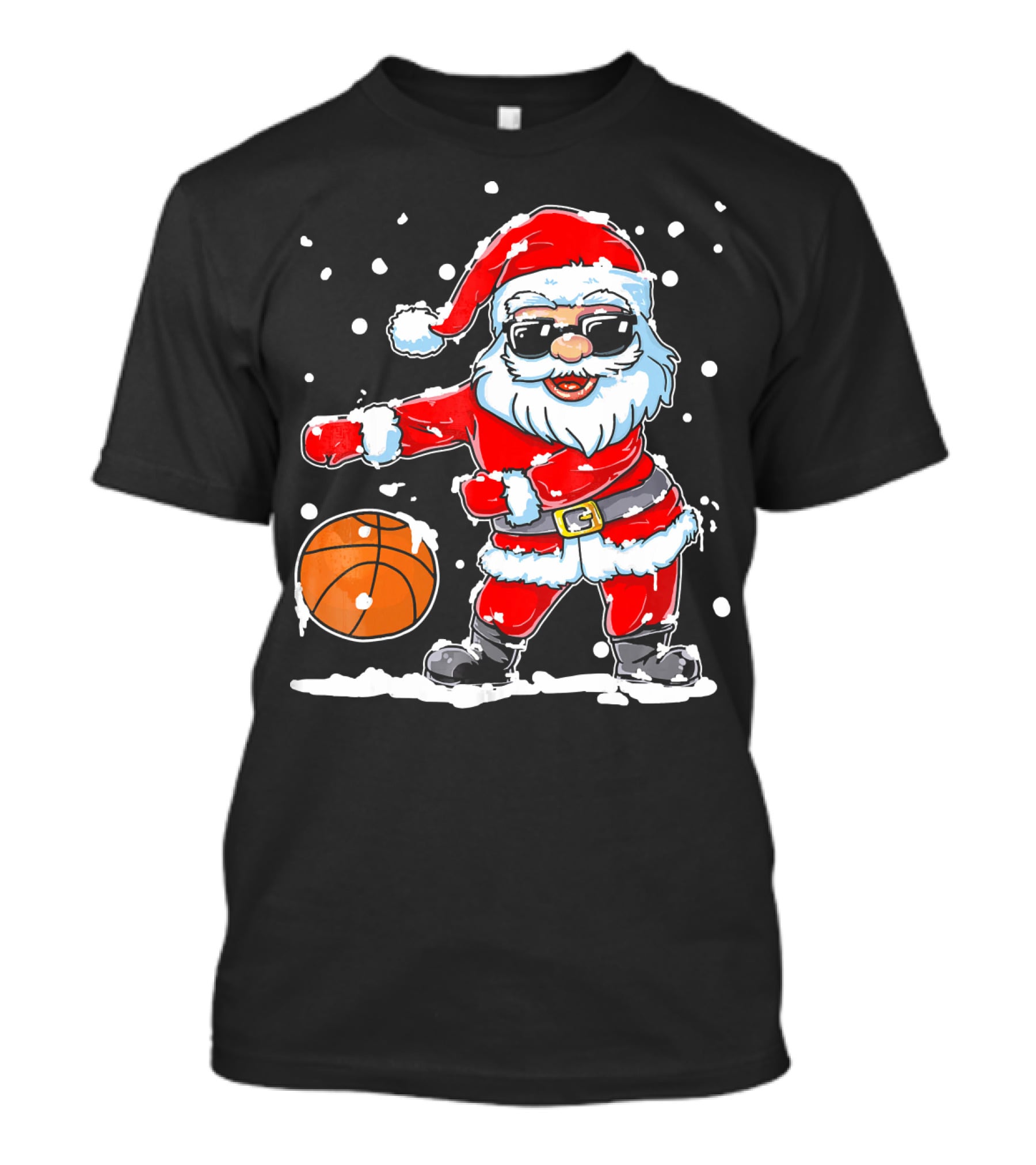 Santa Flossing With Basketball In Snowy Christmas Scene T-Shirt