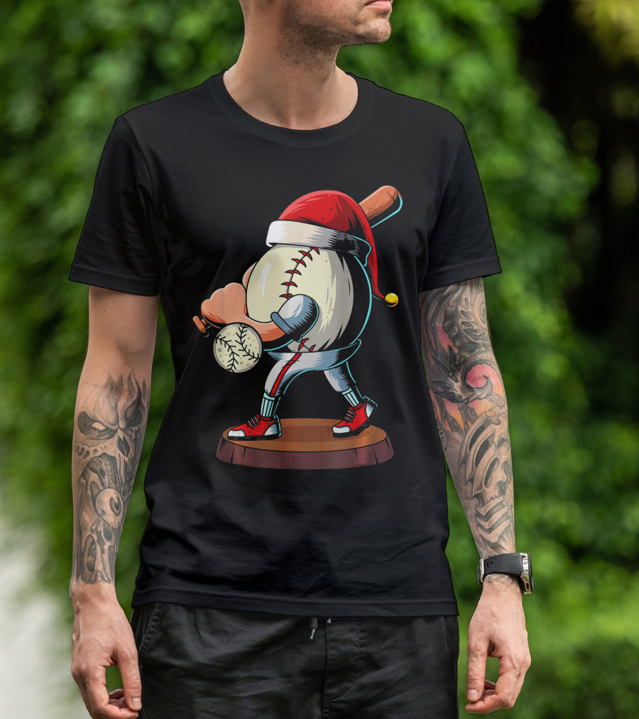 Christmas Baseball Batter Santa With Red Shoes And Bat T-Shirt