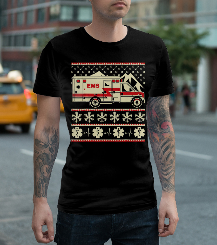 EMS Christmas Ambulance Ugly Sweater Snowflake T-Shirt