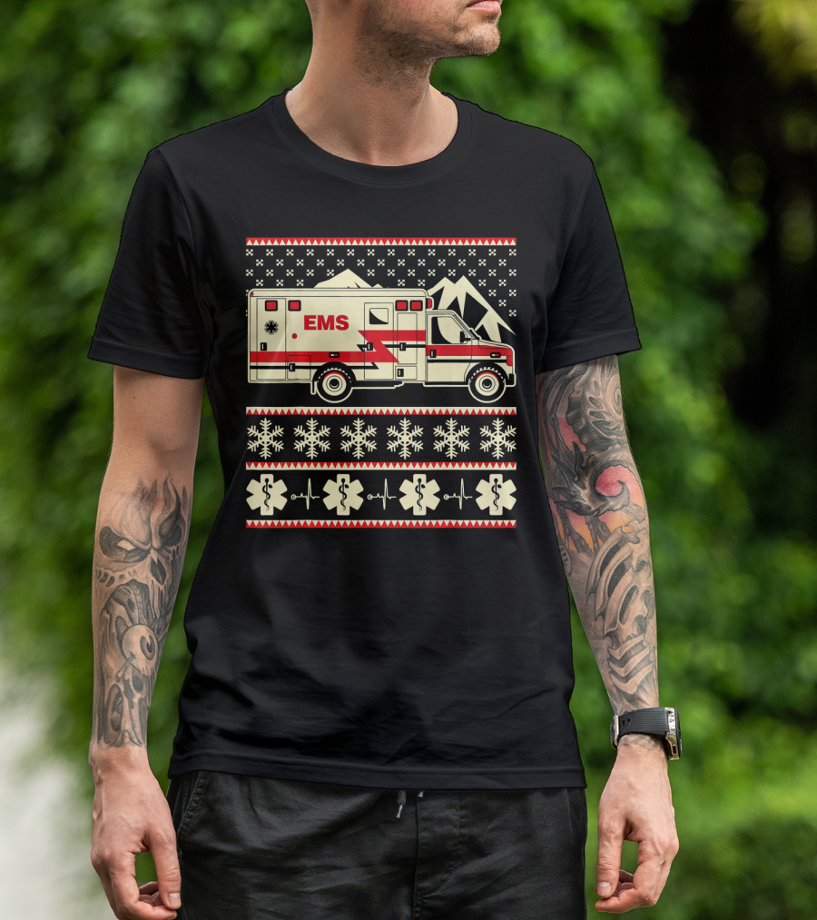 EMS Christmas Ambulance Ugly Sweater Snowflake T-Shirt