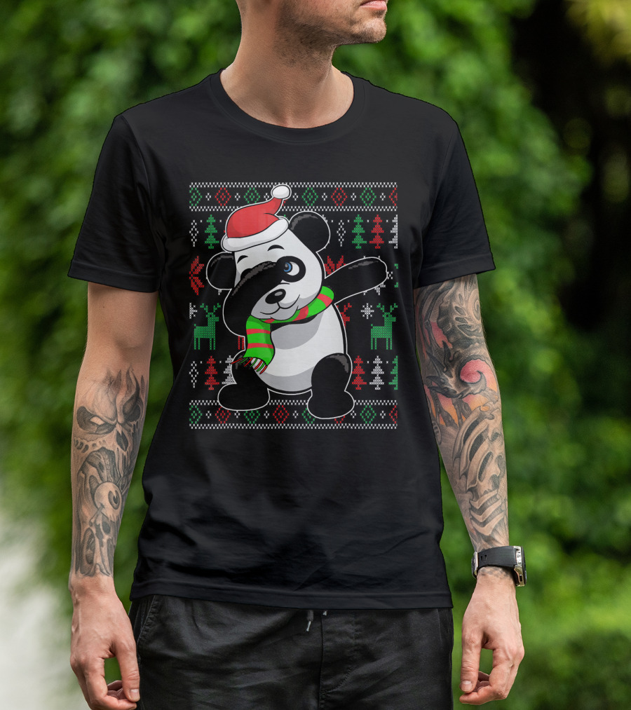 Ugly Christmas Sweater With Dabbing Santa Panda And Festive T-Shirt