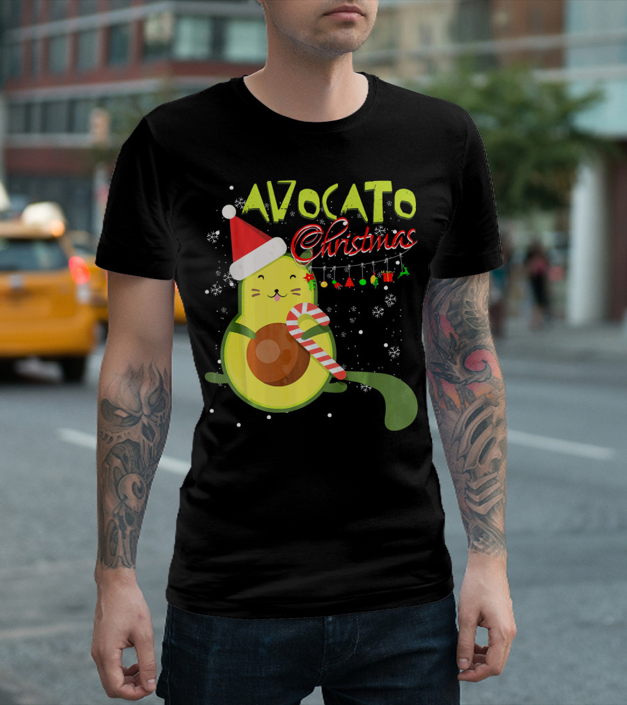 Avocato Christmas Funny Cute Cat Avocado Vegan T-Shirt