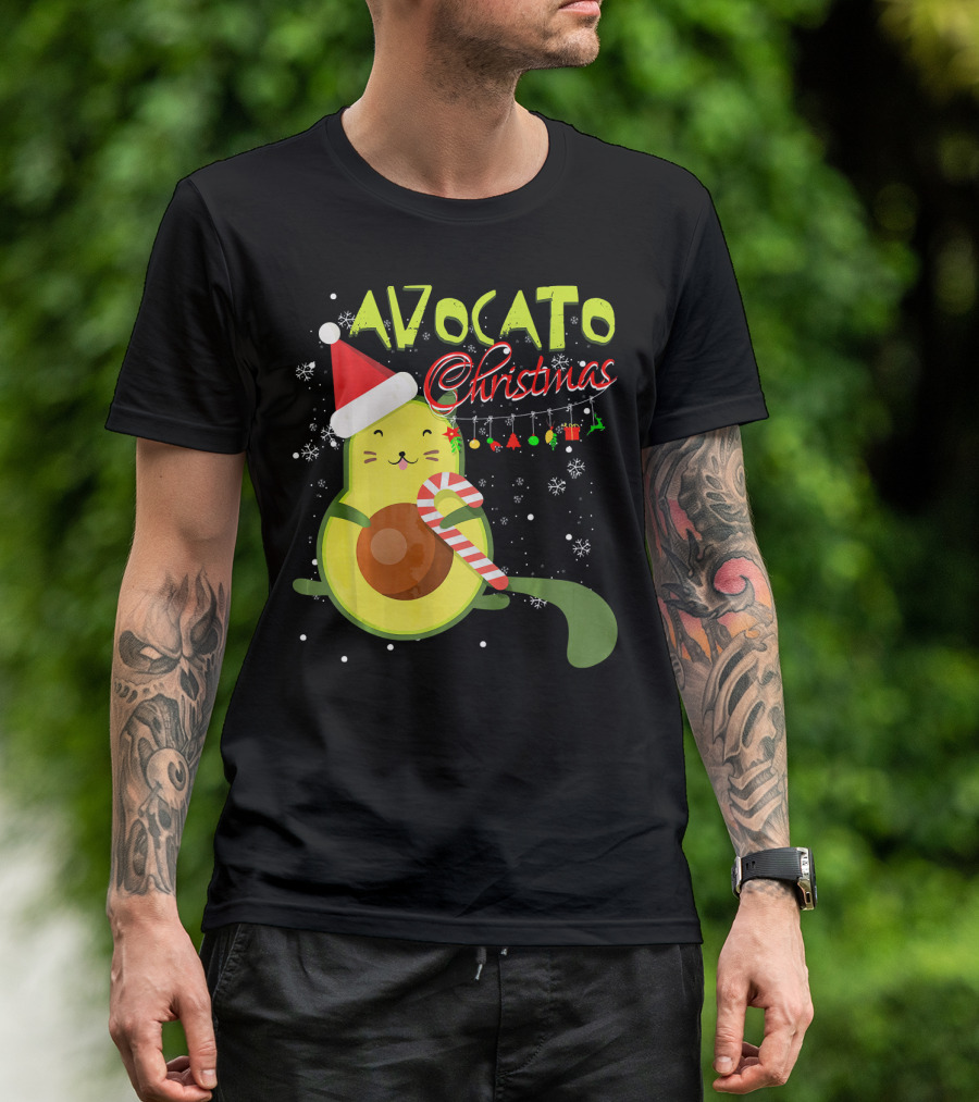 Avocato Christmas Funny Cute Cat Avocado Vegan T-Shirt