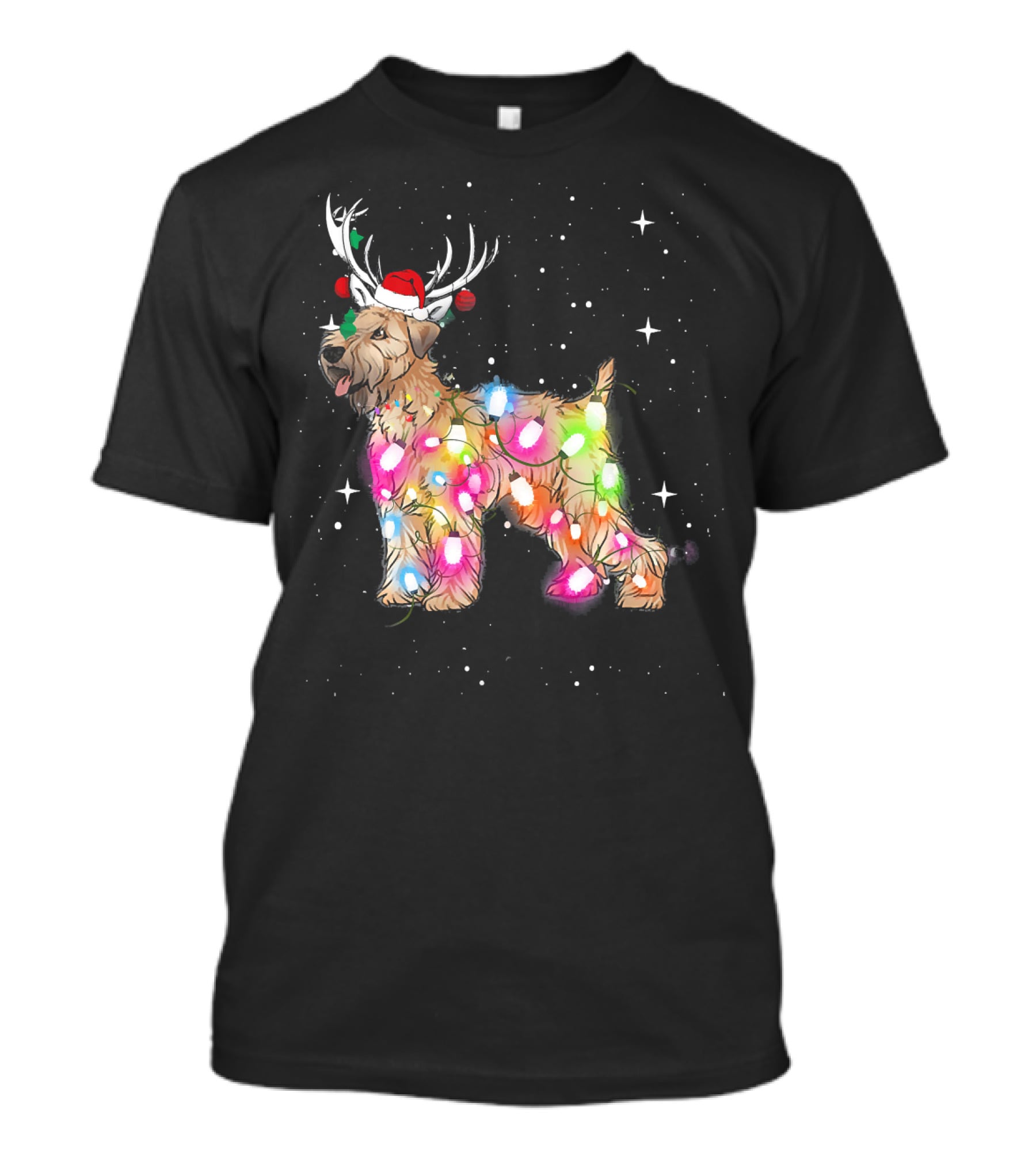 Christmas Lights Soft Coated Wheaten Terrier Santa Hat Antlers Snowflakes T-Shirt